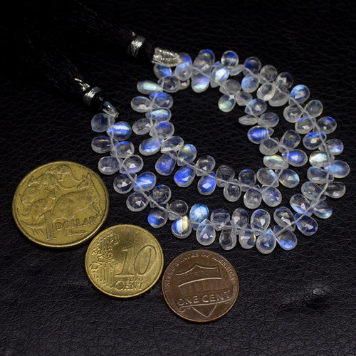 Natural Blue Moonstone Gemstone Faceted Pear Drop Briolette Beads 5