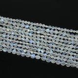 Natural Blue Moonstone Smooth Coin Round Gemstone Loose Beads Strand 13
