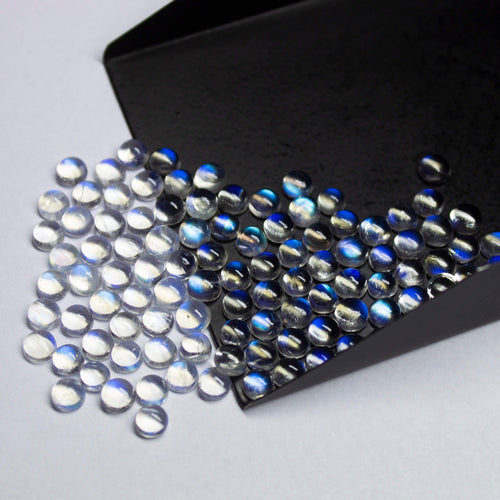 Natural Blue Moonstone Smooth Round Cabochon Loose Gemstone 5pc 4mm - Jalvi & Co.