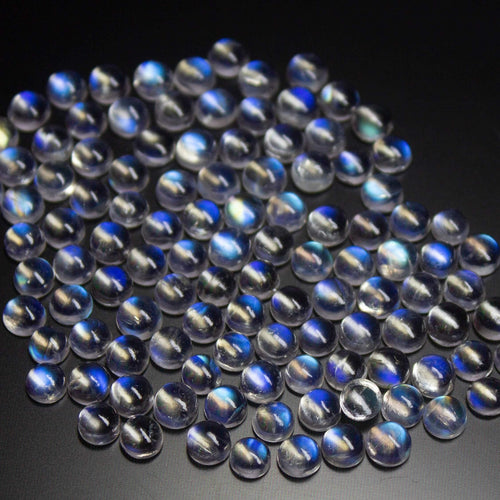 Natural Blue Moonstone Smooth Round Cabochon Loose Gemstone 5pc 4mm - Jalvi & Co.