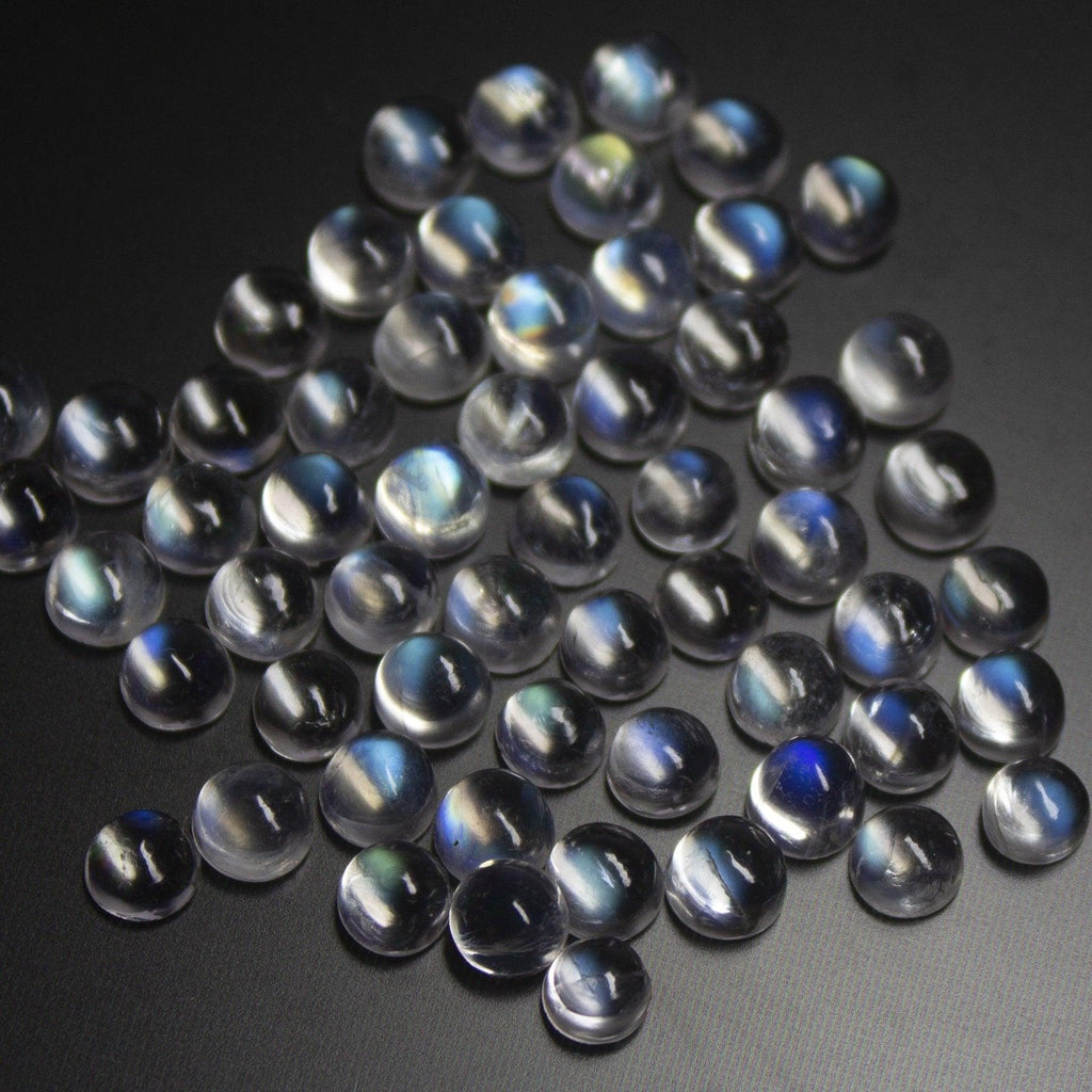 Natural Blue Moonstone Smooth Round Cabochon Loose Gemstone 5pc 4mm - Jalvi & Co.