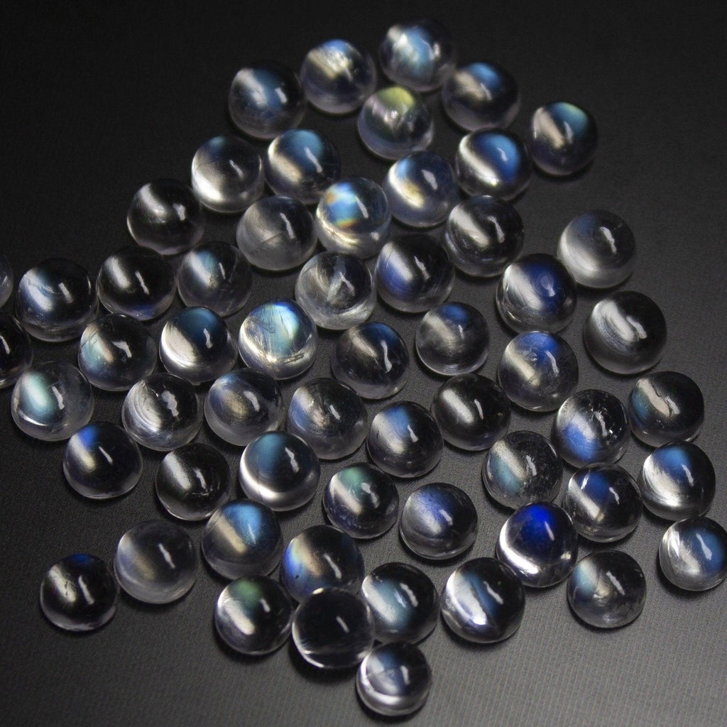 Natural Blue Moonstone Smooth Round Cabochon Loose Gemstone 5pc 4mm - Jalvi & Co.