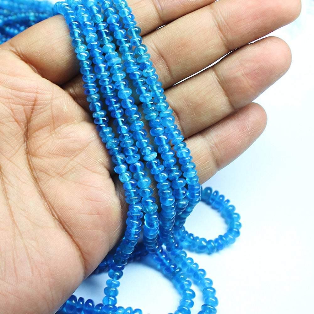 Natural Blue Neon Apatite Smooth Rondelle Gemstone Loose Beads 7.5" 5mm 8mm - Jalvi & Co.