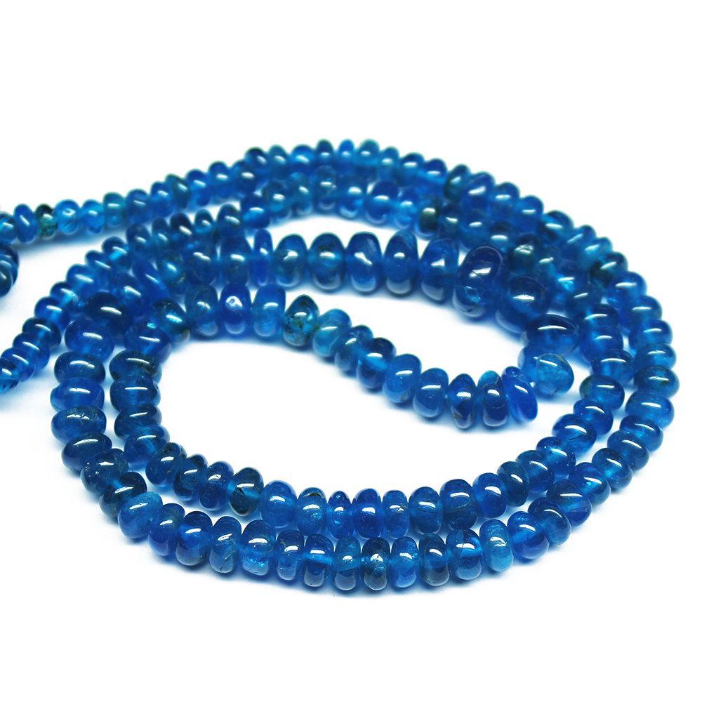 Natural Blue Neon Apatite Smooth Rondelle Loose Gemstone Craft Beads 8" 5mm 7mm - Jalvi & Co.