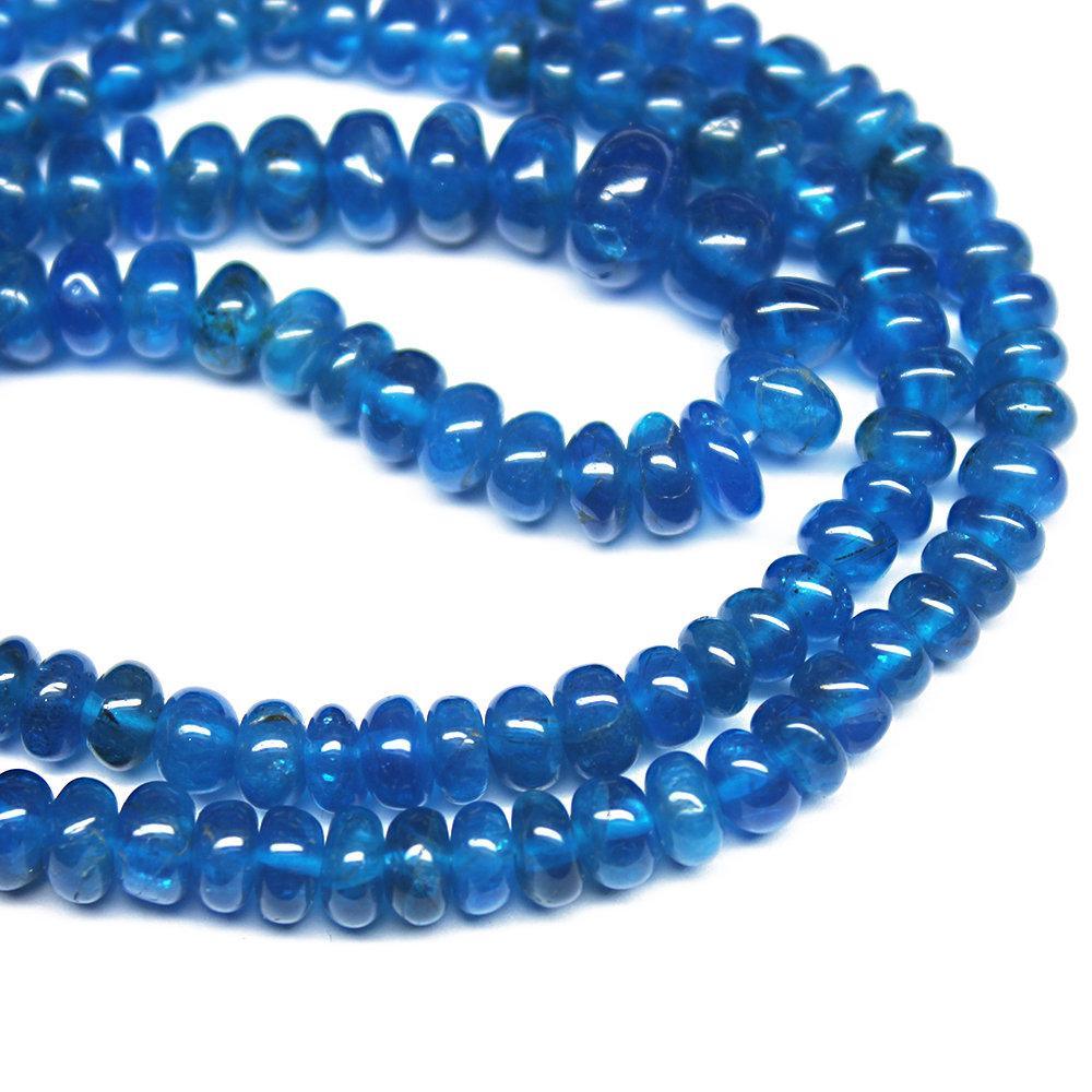 Natural Blue Neon Apatite Smooth Rondelle Loose Gemstone Craft Beads 8" 5mm 7mm - Jalvi & Co.