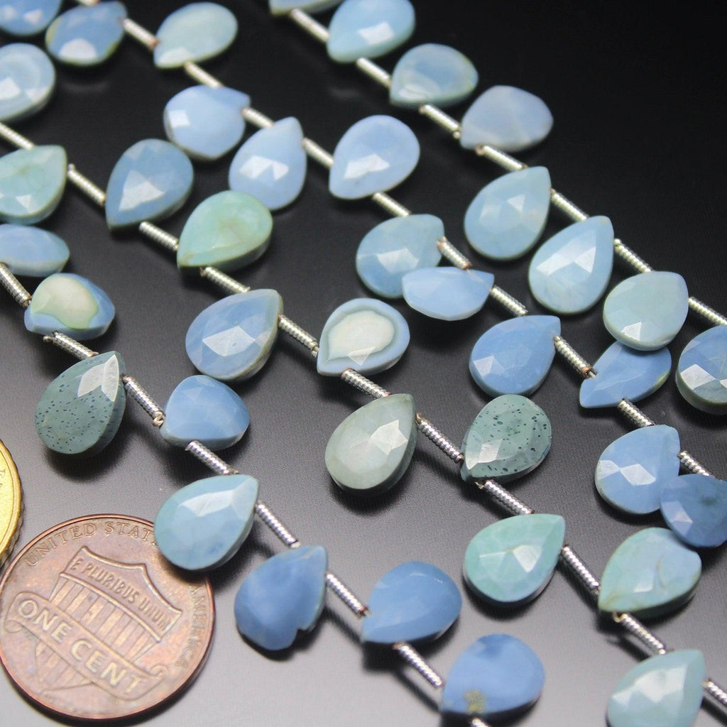 Natural Blue Opal Faceted Pear Drop Briolette Gemstone Loose Beads 9mm 10mm 8" - Jalvi & Co.