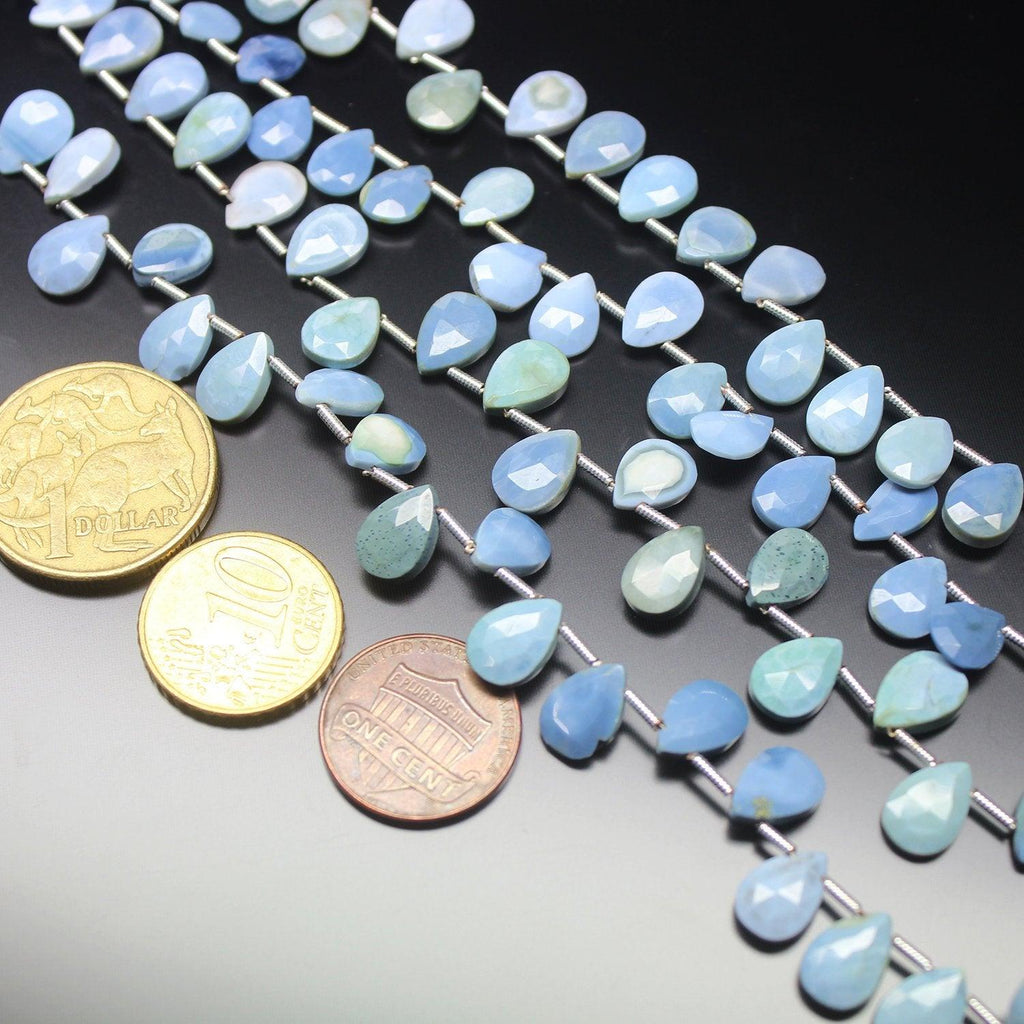 Natural Blue Opal Faceted Pear Drop Briolette Gemstone Loose Beads 9mm 10mm 8" - Jalvi & Co.