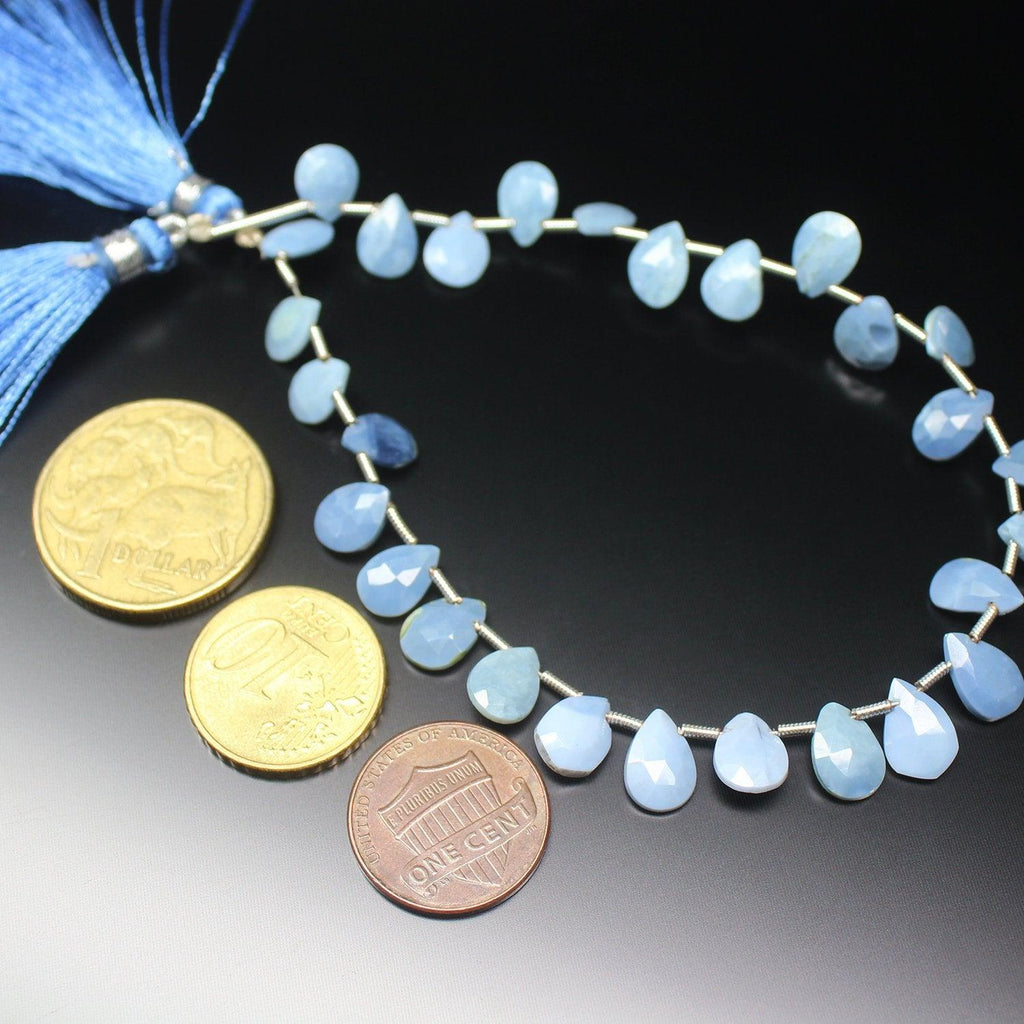 Natural Blue Opal Faceted Pear Drop Briolette Gemstone Loose Beads 9mm 10mm 8" - Jalvi & Co.