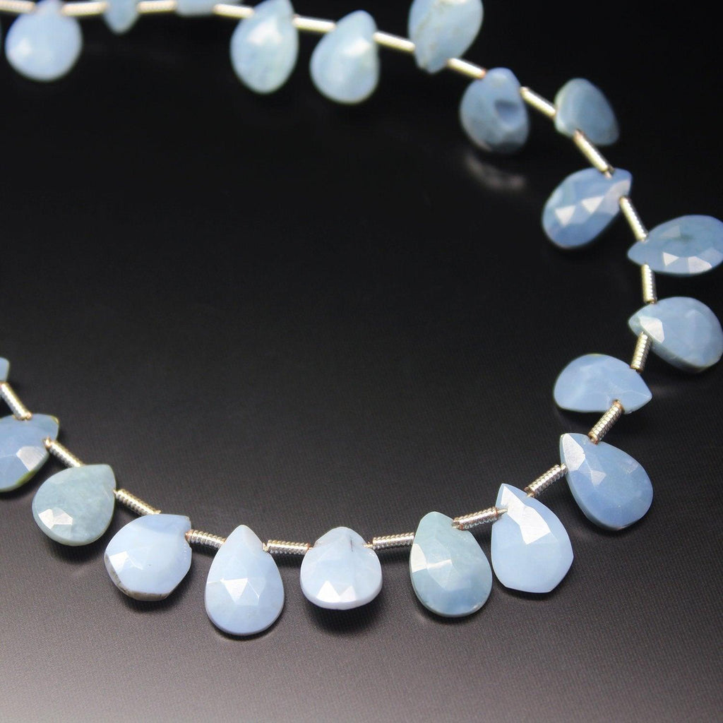 Natural Blue Opal Faceted Pear Drop Briolette Gemstone Loose Beads 9mm 10mm 8" - Jalvi & Co.