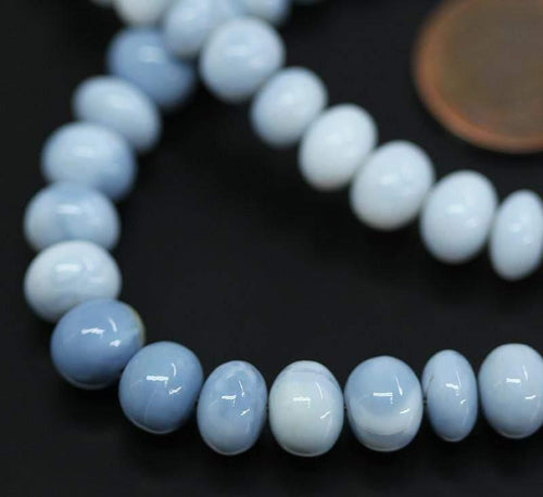 Natural Blue Opal Smooth Rondelle Beads 6.5mm 10mm 8inches - Jalvi & Co.