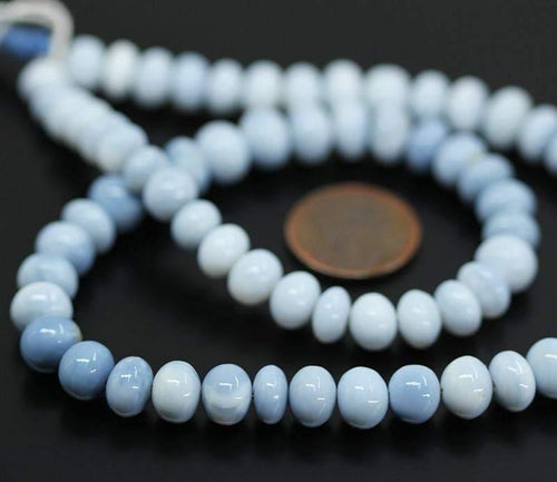 Natural Blue Opal Smooth Rondelle Beads 6.5mm 10mm 8inches - Jalvi & Co.