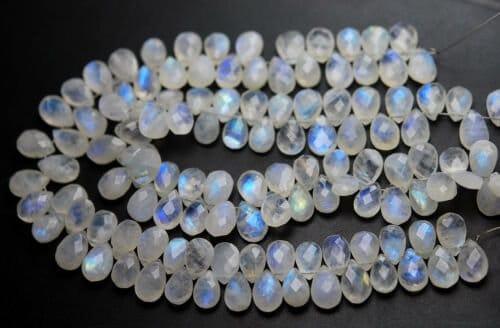 Natural Blue Rainbow Moonstone Faceted Pear Drop Pair Loose Beads Strand 6