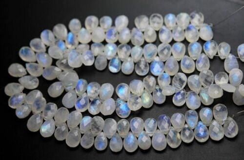 Natural Blue Rainbow Moonstone Faceted Pear Drop Pair Loose Beads Strand 6