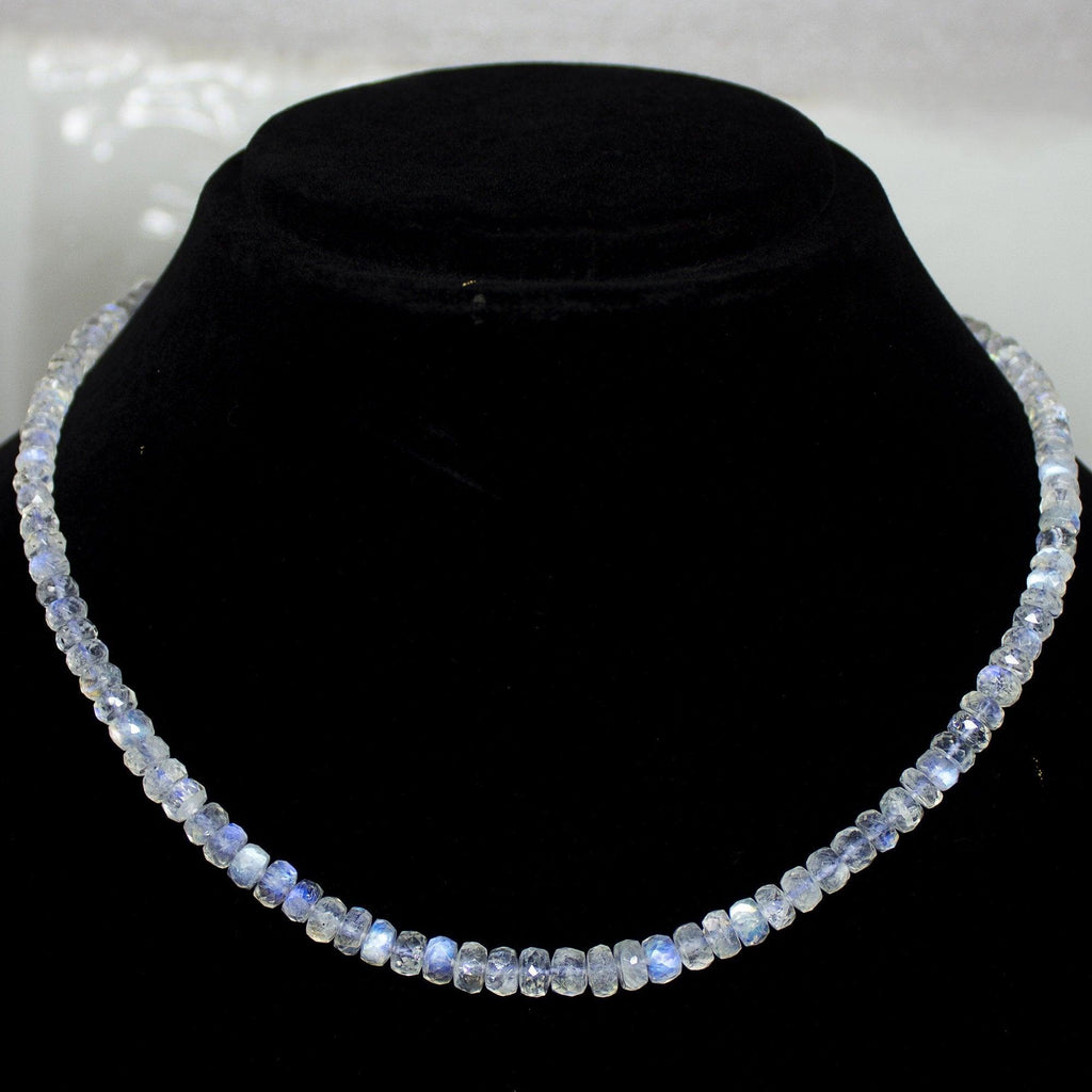 Natural Blue Rainbow Moonstone Faceted Rondelle Beads Necklace 4mm 6mm 18inches - Jalvi & Co.