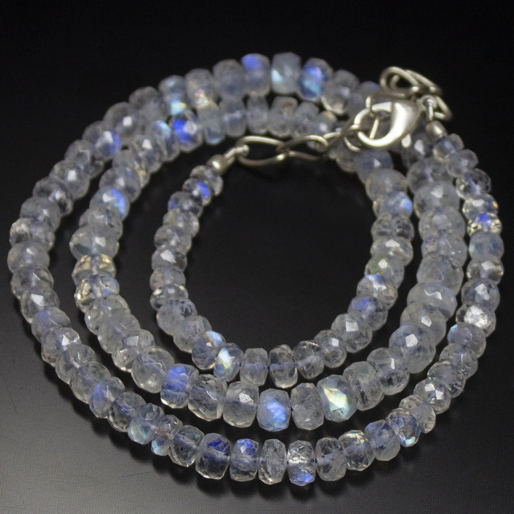 Natural Blue Rainbow Moonstone Faceted Rondelle Beads Necklace 4mm 6mm 18inches - Jalvi & Co.