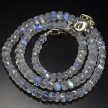 Load image into Gallery viewer, Natural Blue Rainbow Moonstone Faceted Rondelle Beads Necklace 4mm 6mm 18inches - Jalvi &amp; Co.