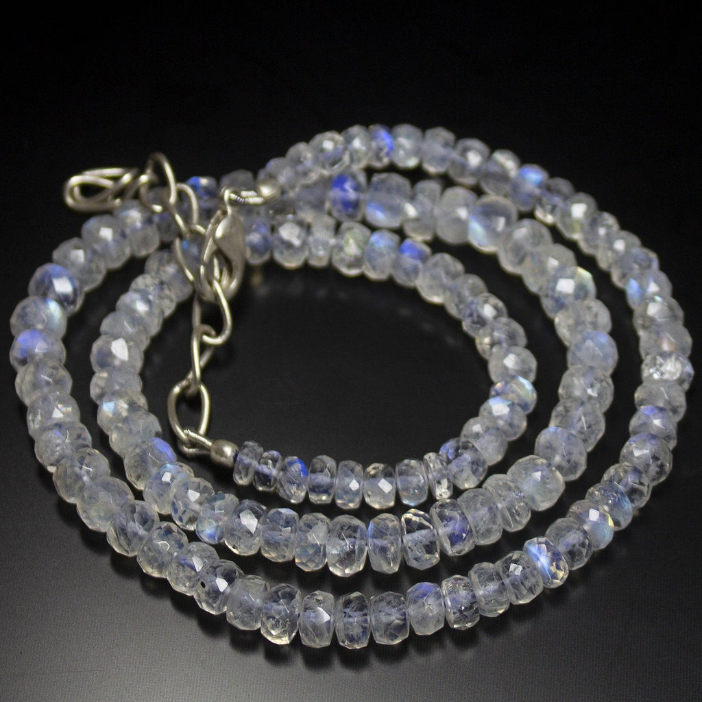 Natural Blue Rainbow Moonstone Faceted Rondelle Beads Necklace 4mm 6mm 18inches - Jalvi & Co.