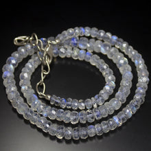 Load image into Gallery viewer, Natural Blue Rainbow Moonstone Faceted Rondelle Beads Necklace 4mm 6mm 18inches - Jalvi &amp; Co.