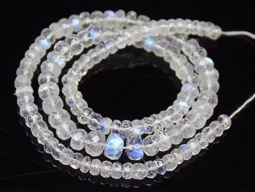 Natural Blue Rainbow Moonstone Faceted Rondelle Gemstone Loose Beads 4mm 8mm 16