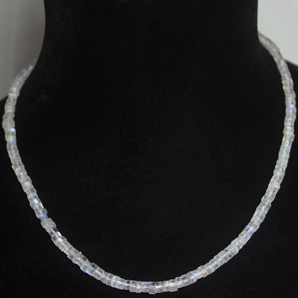 Natural Blue Rainbow Moonstone Faceted Wheel Beads Necklace 4.5mm 20" - Jalvi & Co.