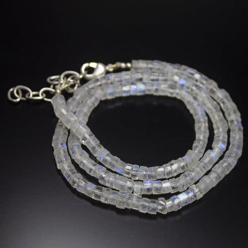 Natural Blue Rainbow Moonstone Faceted Wheel Beads Necklace 4.5mm 20