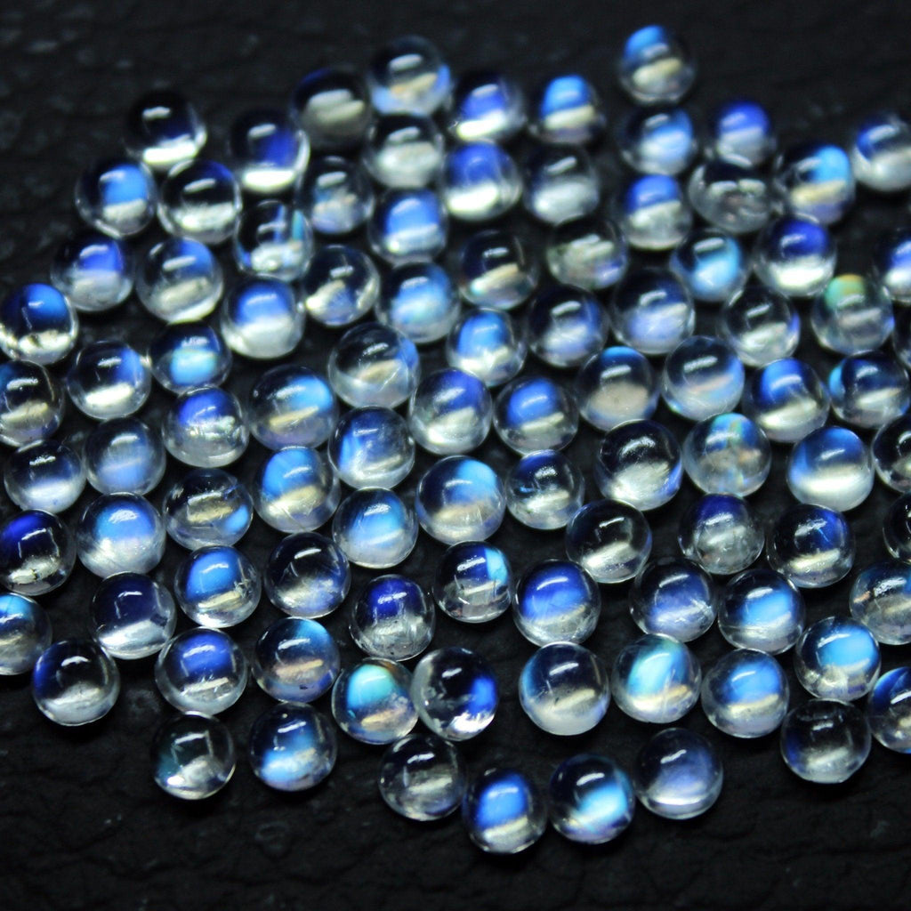 Natural Blue Rainbow Moonstone Round Cabochon Loose Gemstone Lot 35ct 4mm 112pc - Jalvi & Co.