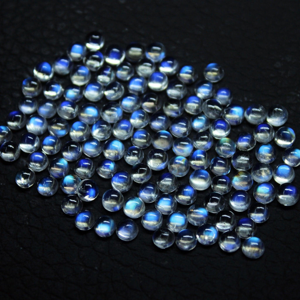 Natural Blue Rainbow Moonstone Round Cabochon Loose Gemstone Lot 35ct 4mm 112pc - Jalvi & Co.