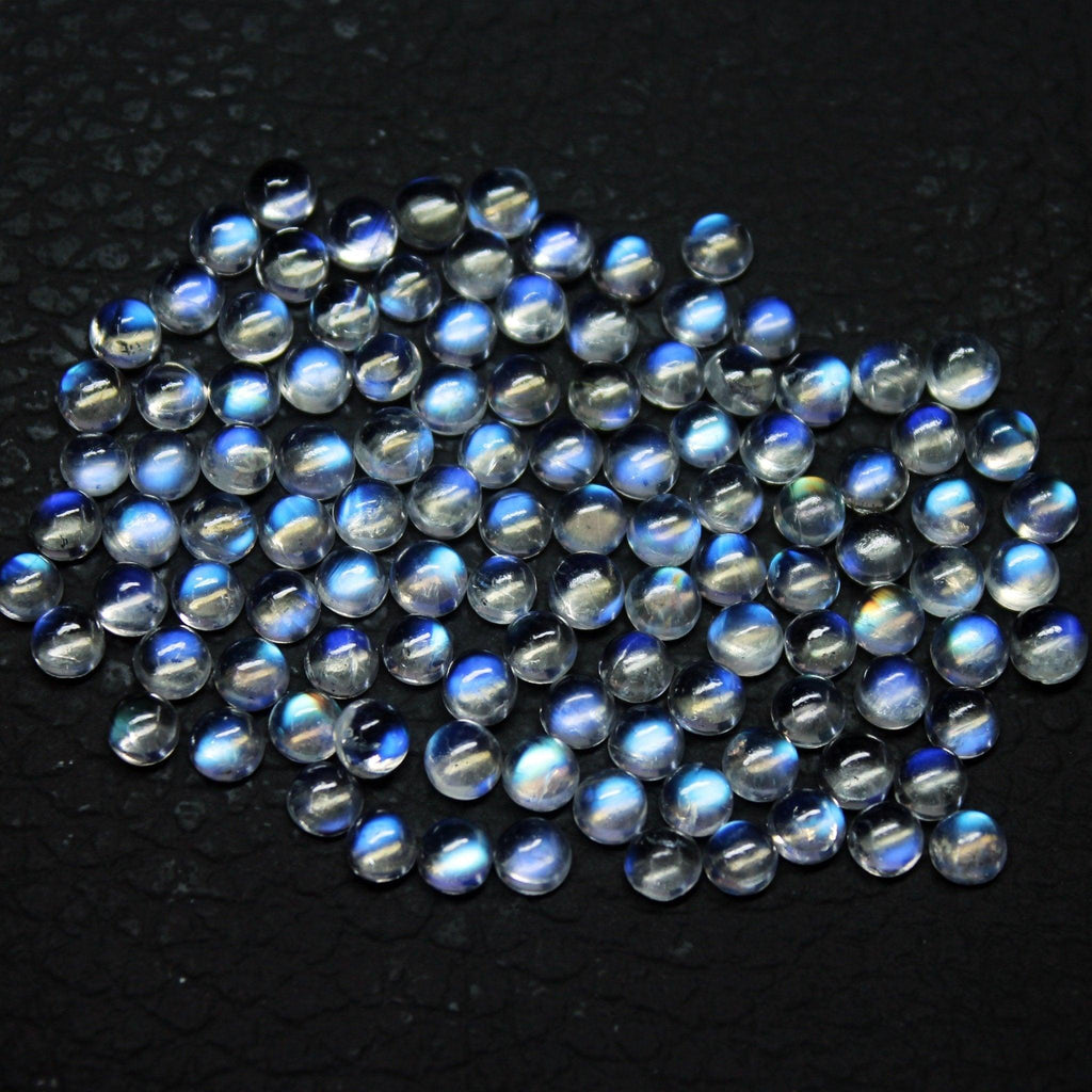 Natural Blue Rainbow Moonstone Round Cabochon Loose Gemstone Lot 35ct 4mm 112pc - Jalvi & Co.