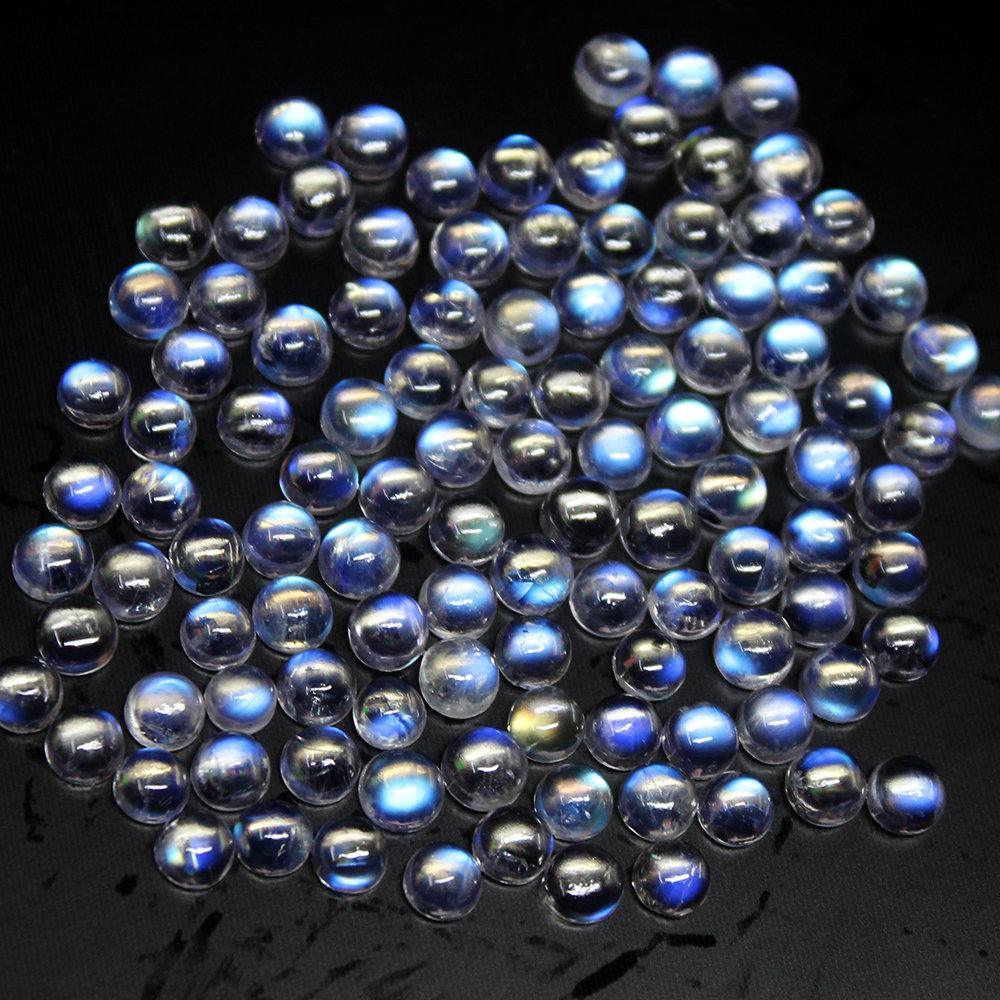 Natural Blue Rainbow Moonstone Round Cabochon Loose Gemstone Lot 35ct 4mm 112pc - Jalvi & Co.