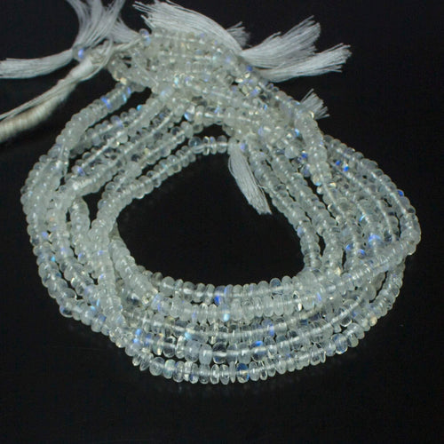 Natural Blue Rainbow Moonstone Smooth Rondelle Beads 4mm 10inches - Jalvi & Co.