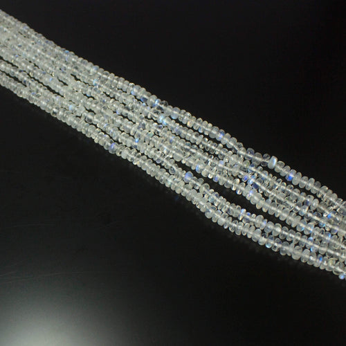 Natural Blue Rainbow Moonstone Smooth Rondelle Beads 4mm 10inches - Jalvi & Co.