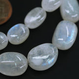 Natural Blue Rainbow Moonstone Smooth Tumble Gemstone Loose Beads 4