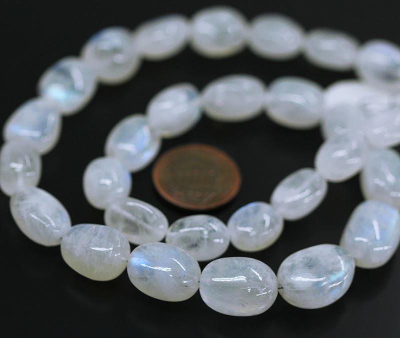 Natural Blue Rainbow Moonstone Smooth Tumble Gemstone Loose Beads 4" 11mm 15mm - Jalvi & Co.