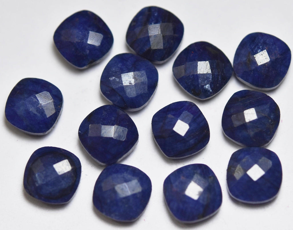 Natural Blue Sapphire, Faceted Cushion Shape Briolettes, Size 10mm 3 Match Pair - Jalvi & Co.
