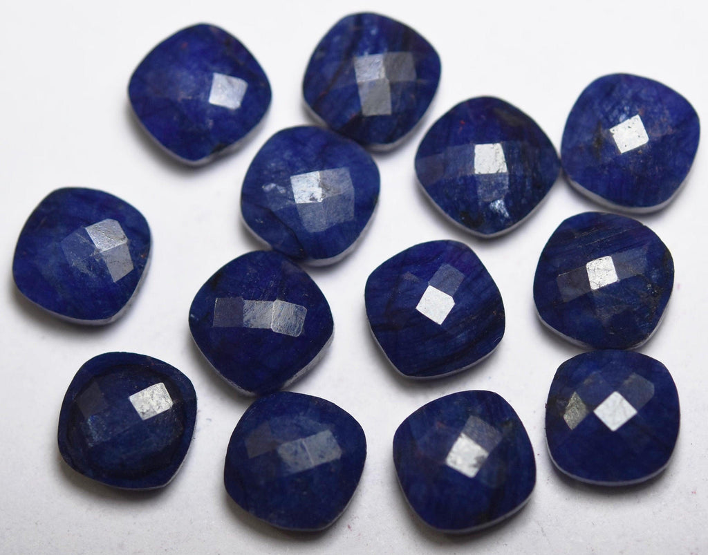 Natural Blue Sapphire, Faceted Cushion Shape Briolettes, Size 10mm 3 Match Pair - Jalvi & Co.