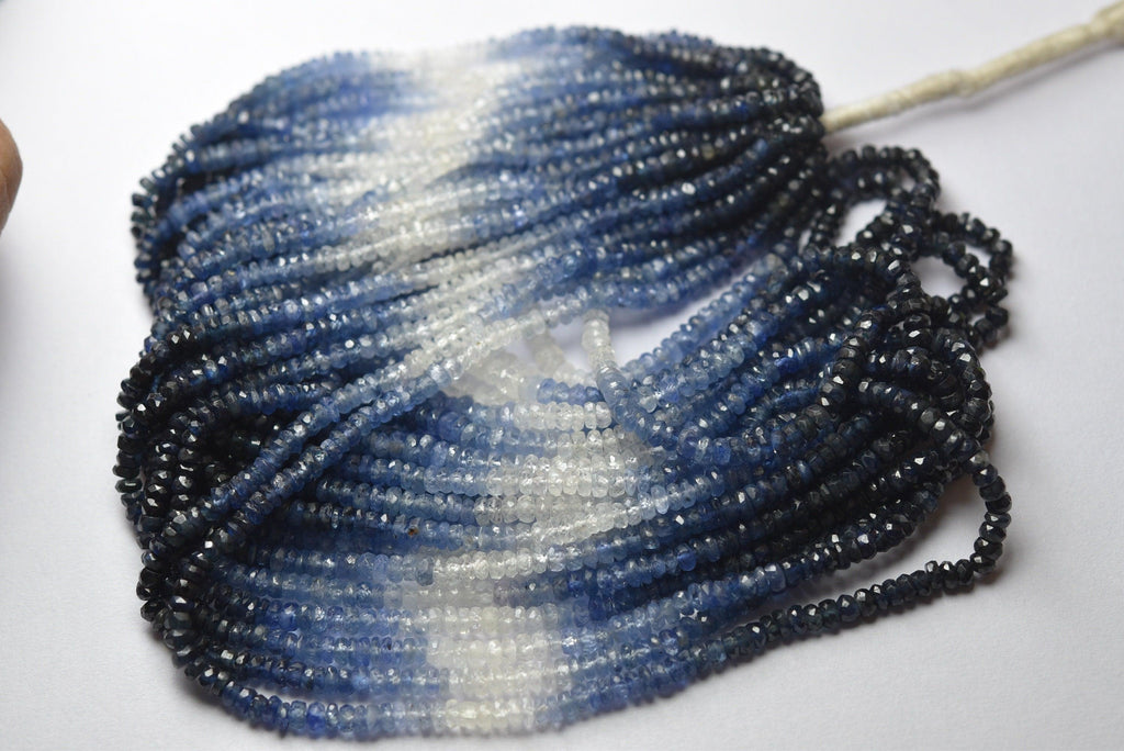 Natural Blue Sapphire Faceted Rondelle Gemstone Beads Strand, 15 inches, 2.5-3mm - Jalvi & Co.