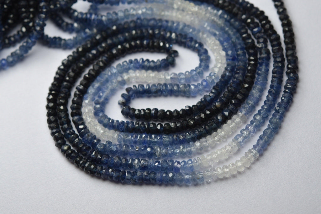 Natural Blue Sapphire Faceted Rondelle Gemstone Beads Strand, 15 inches, 2.5-3mm - Jalvi & Co.