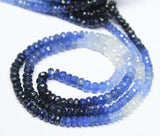 Natural Blue Shaded Sapphire Faceted Rondelle Loose Gemstone Beads Strand 8