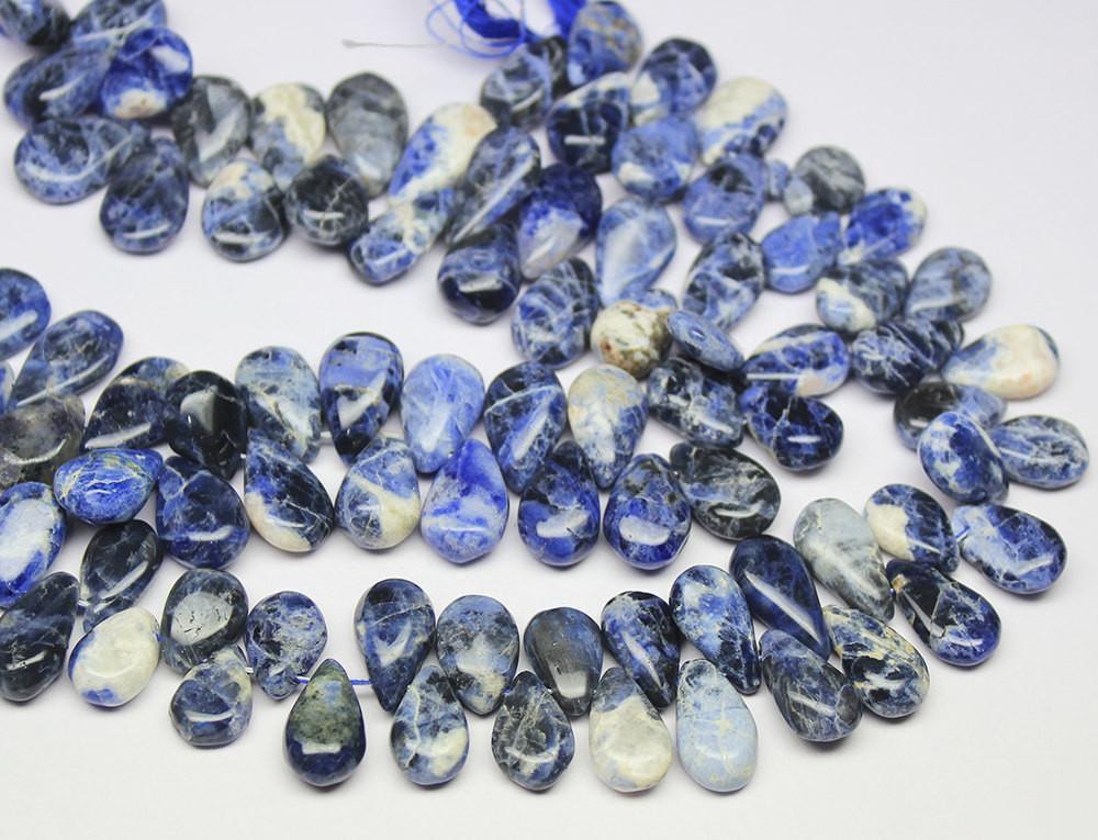 Natural Blue Sodalite Smooth Pear Drop Beads 12mm 15mm 9inches - Jalvi & Co.