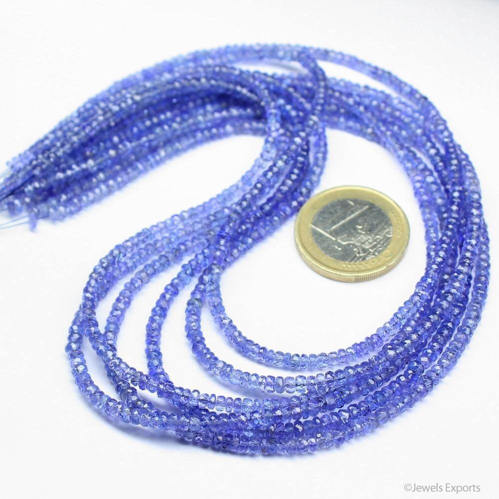 Natural Blue Tanzanite Faceted Rondelle Beads 3mm 4mm 8 inches - Jalvi & Co.