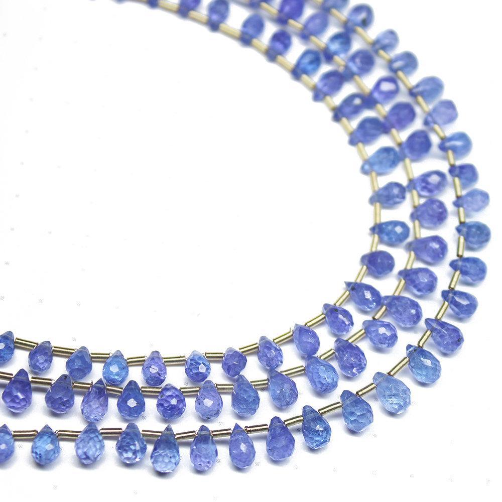 Natural Blue Tanzanite Faceted Teardrop Beads 5.5mm 7.5mm 8inches - Jalvi & Co.