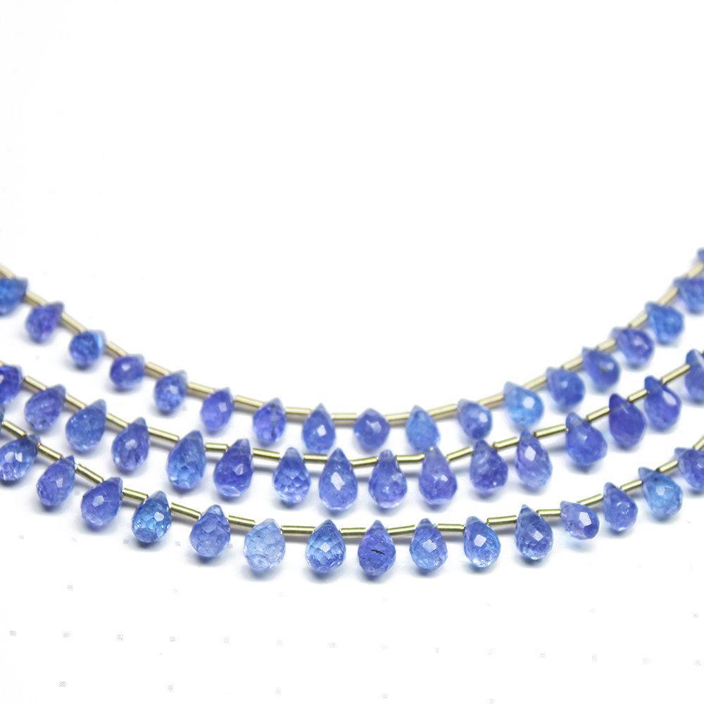 Natural Blue Tanzanite Faceted Teardrop Beads 5.5mm 7.5mm 8inches - Jalvi & Co.