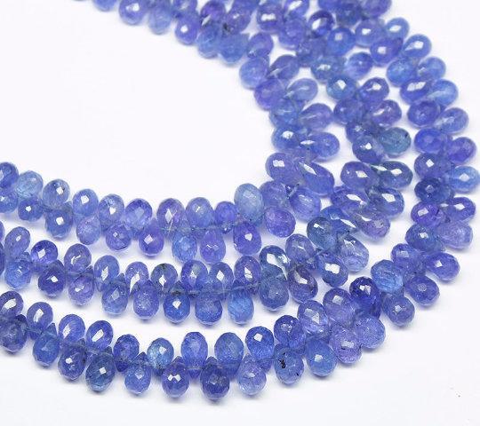 Natural Blue Tanzanite Faceted Teardrop Beads 6.5mm 8.5mm 8inches - Jalvi & Co.