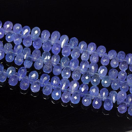 Natural Blue Tanzanite Faceted Teardrop Beads 6.5mm 8.5mm 8inches - Jalvi & Co.