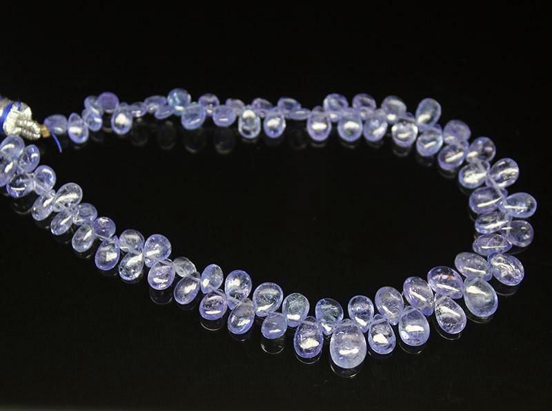 Natural Blue Tanzanite Smooth Pear Drop Beads 5.5mm 7.5mm 8inches - Jalvi & Co.