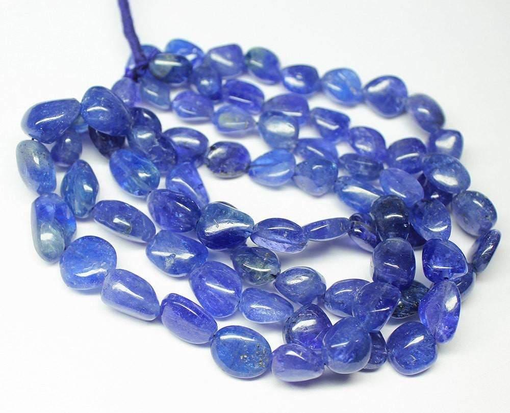 Natural Blue Tanzanite Smooth Tumble Beads 10.5mm 14mm 17inches - Jalvi & Co.