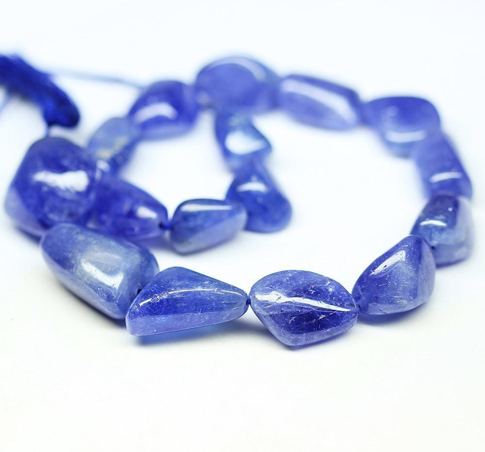 Natural Blue Tanzanite Smooth Tumble Beads 15mm 20mm 10inches - Jalvi & Co.