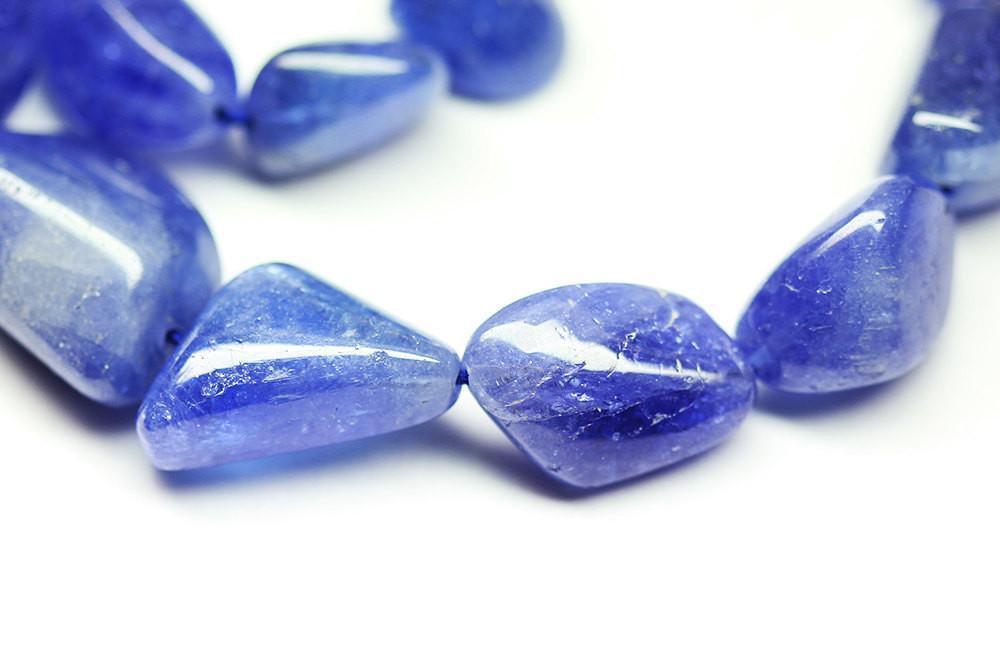 Natural Blue Tanzanite Smooth Tumble Beads 15mm 20mm 10inches - Jalvi & Co.