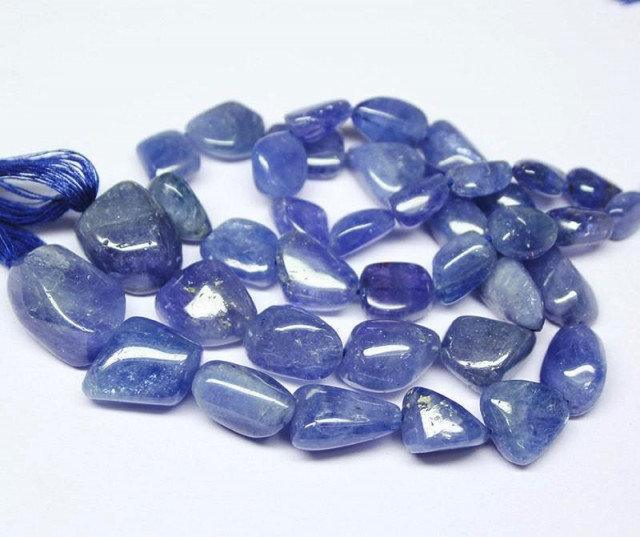 Natural Blue Tanzanite Smooth Tumble Beads 9.5mm 17.5mm 10inches - Jalvi & Co.