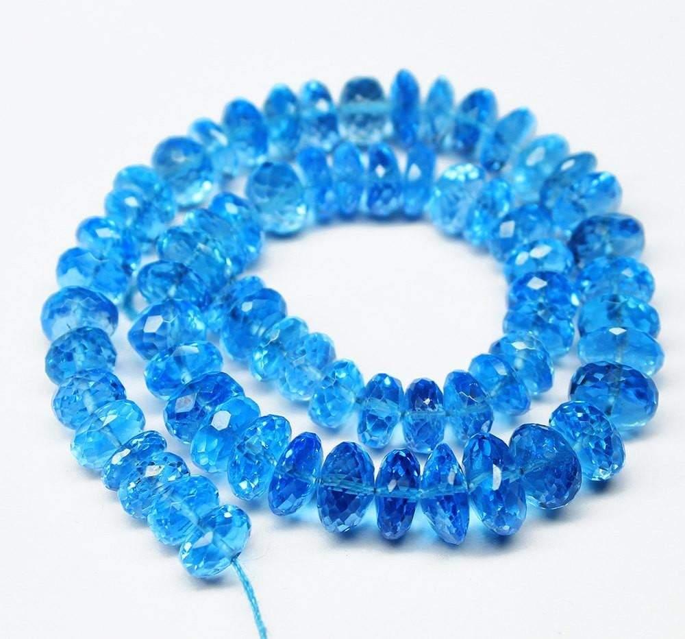 Natural Blue Topaz Faceted Rondelle Beads 6.5mm 7mm 10pc - Jalvi & Co.